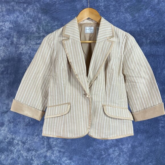 Emma James Beige & White Striped Jacket Sz 4P - Picture 1 of 4